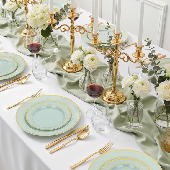 200PCS  Green Plastic Plates for 100 Guests - Include 100PCS 10 Dinner/ 100PCS 7 Dessert Heavy Duty
