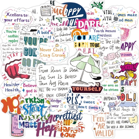 200PCS Healing Words, Motivational Phrases & Mental Health Stickers – Positive Reminders, Kind Messages, Cute Designs – Uplifting & Calming – Perfect for Water Bottles, Laptops, Notebooks, Lockers.