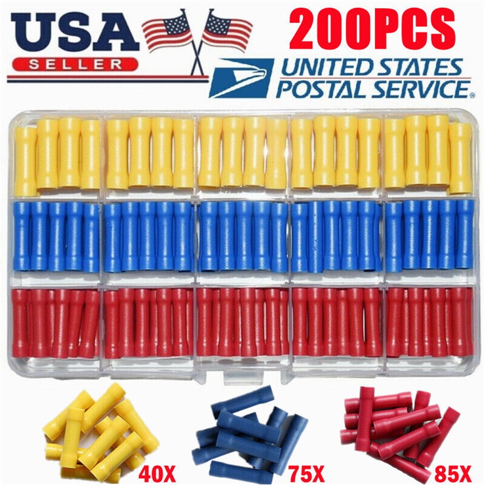 FungLam 200PCS Insulated Straight Electrical Wire Butt Connectors Crimp Splice Terminals