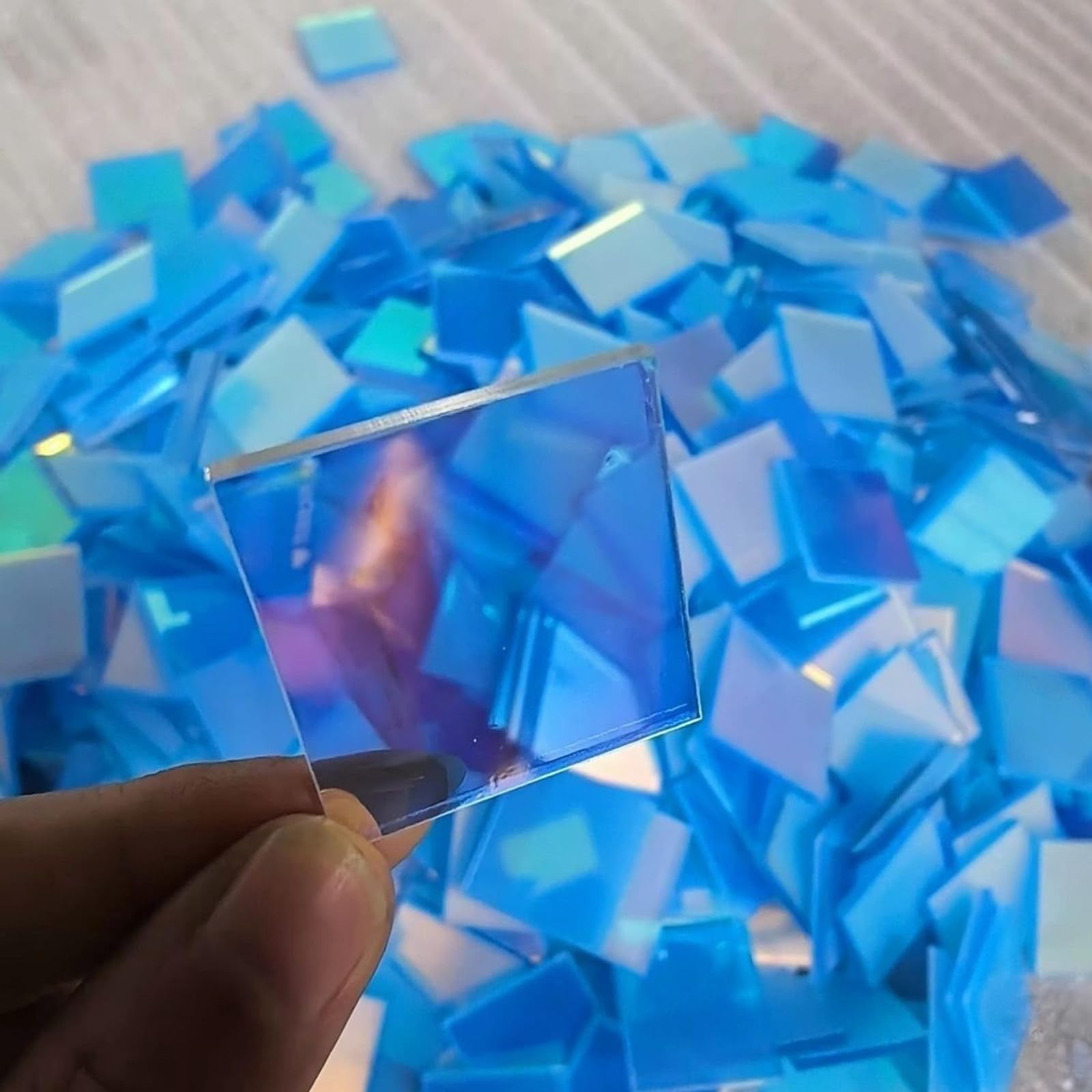 200PCS Iridescent Acrylic Squares,1.18"X1.18" Small Squares Rainbow Acrylic Sheets,3mm Thick (1/8),Mini Rainbow Holographic Acrylics Squares,for DIY Crafts,Mosaic Art,Light & Shadow Artwork (100)