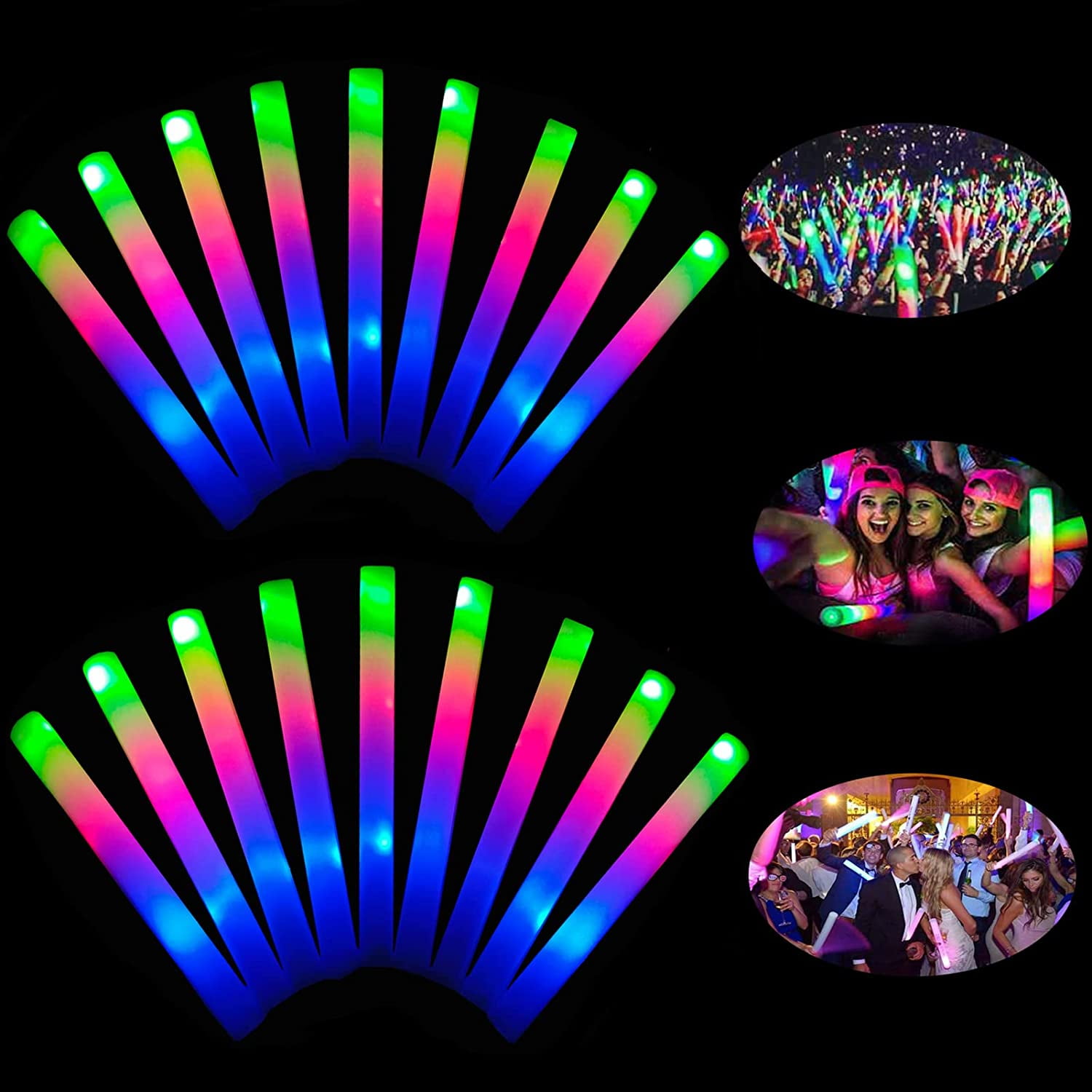 Glow Sticks, 28 Pcs LED Foam Sticks w/3 Modes Colorful Flashing