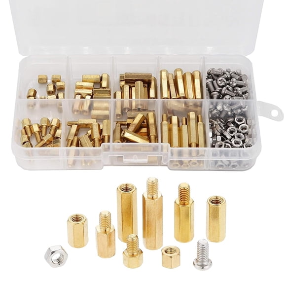 200PCS M3 Hex Brass Standoff & Stainless Steels Screws Nut with Storage Box for Repairing Electronic Equipment Kit & Fixing Instrument Panels, PCB Board, Motherboard
