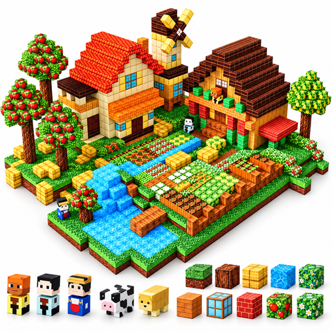 HXFOU Magnetic Blocks Farm Set, 200PCS STEM Magnetic Building Cubes Blocks Toy for Kids Ages 3+