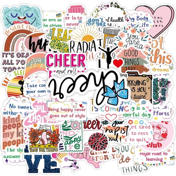 200PCS Mental Health Focus, Boho Inspirational Doodles & Cheerleading Pep Stickers – Positive Vibes, Cute Drawings, Team Spirit – Uplifting & Fun – Perfect for Journals, Backpacks, Mirrors.