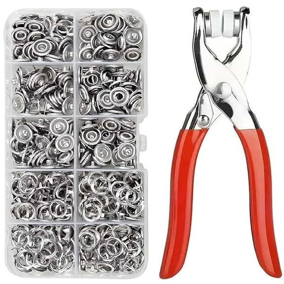 200PCS Metal Button Sewing Kit – Manual Pressure Pliers Included, with Snap Button Kit & Metal Buckle, Button Tool for Clothing Sewing