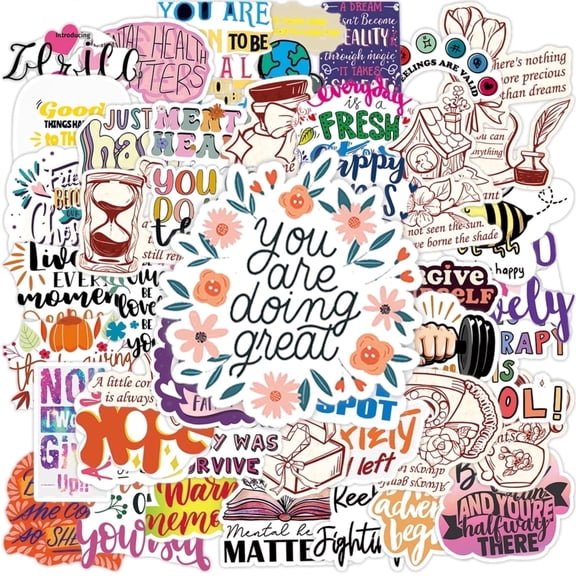 200PCS Motivational Doodle, Healing Words & Mental Health Stickers – Positive Sayings, Kind Notes, Cute Art – Uplifting & Soothing – Perfect for Water Bottles, Laptops, Notebooks, Lockers.