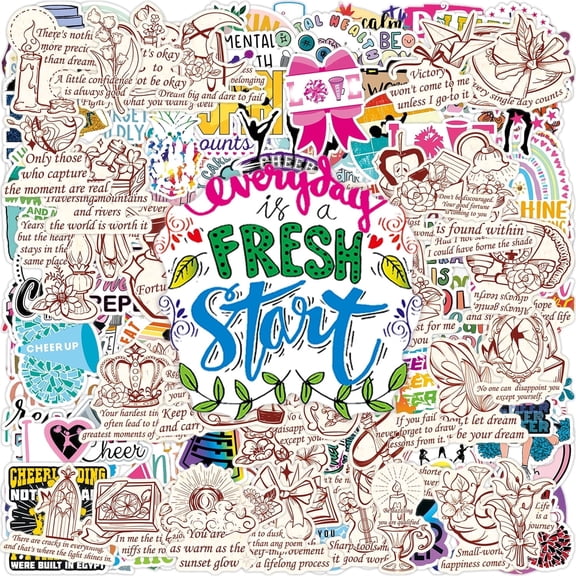 200PCS Motivational Phrase Doodles, Mental Wellness, Cheerleading Pep & Healing English Stickers – Cute Drawings, Kind Cheers, Soft Words – Uplifting & Soothing – Perfect for Journals, Backpacks