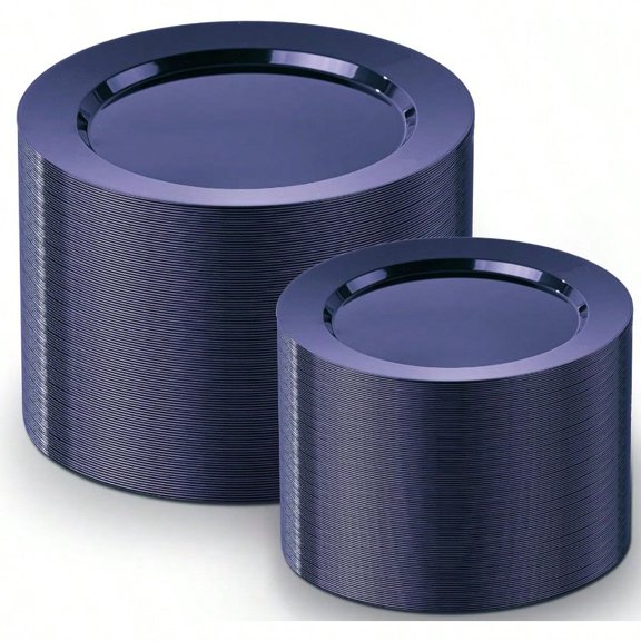 200PCS Navy Blue Plastic Plates Disposable Plates for Party - Heavy Duty Plastic Plates - 10 7 Plate for 100 Guests Hanukkah Parties and New Year Events