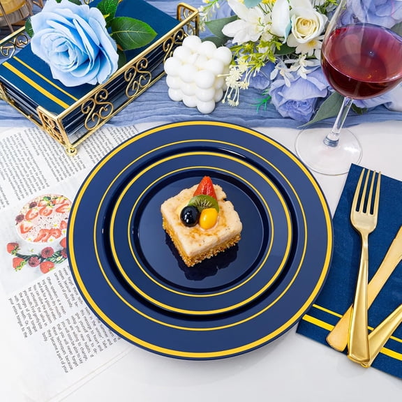 200PCS Navy Blue Plastic Plates for 100 Guests
