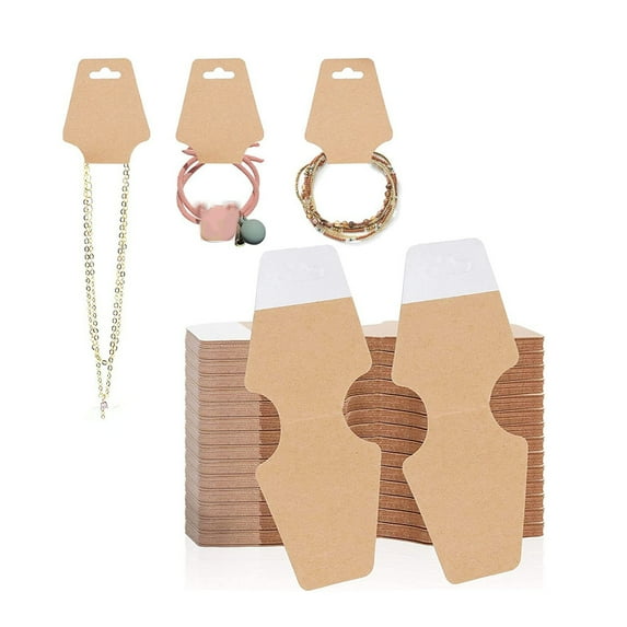 200PCS Necklace Display Cards Self Adhesive Necklace Bracelet Jewelry Hanging Blank Kraft Paper Packaging Tags 4.9x2 inch (Brown)