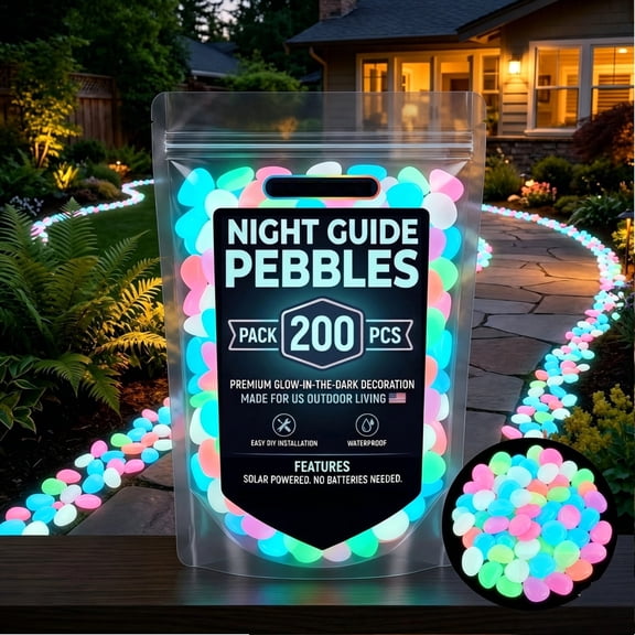 200PCS Outdoor Luminous Stones for Glow in the Dark Walkways, Garden River Pebbles, Artificial Landscape Rocks for Driveway Walkway Stepping Stone Paths with Natural Look (Colorful)
