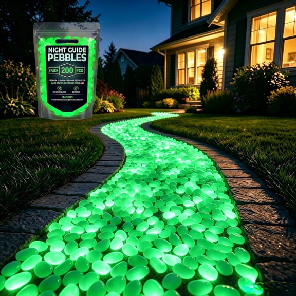 200PCS Outdoor Luminous Stones for Glow in the Dark Walkways, Night Guide Pebbles Garden River Pebbles, Artificial Landscape Rocks for Driveway Walkway Stepping Stone Paths with Natural Look