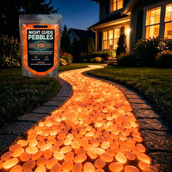 200PCS Outdoor Luminous Stones for Glow in the Dark Walkways, Night Guide Pebbles Garden River Pebbles, Artificial Landscape Rocks for Driveway Walkway Stepping Stone Paths with Natural Look