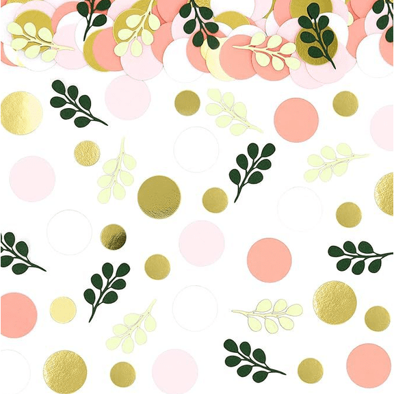 200PCS Paper Confetti with Leaf Shapes, Pink, Gold, White, and Green, Party Table Decoration