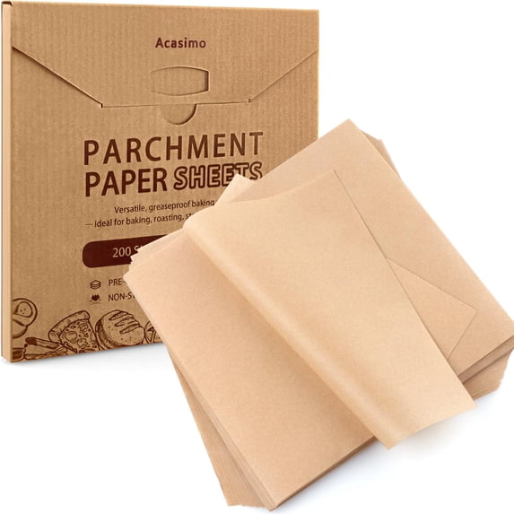 200PCS Parchment Paper Sheets, 9x9in, Squares Baking Paper for Baking, Air Fryer, Steaming, Grilling, Roasting, Wrapping, Precut Non-Stick Square Pan Liners, Oven Paper for Bread (Brown, 9x9 in)