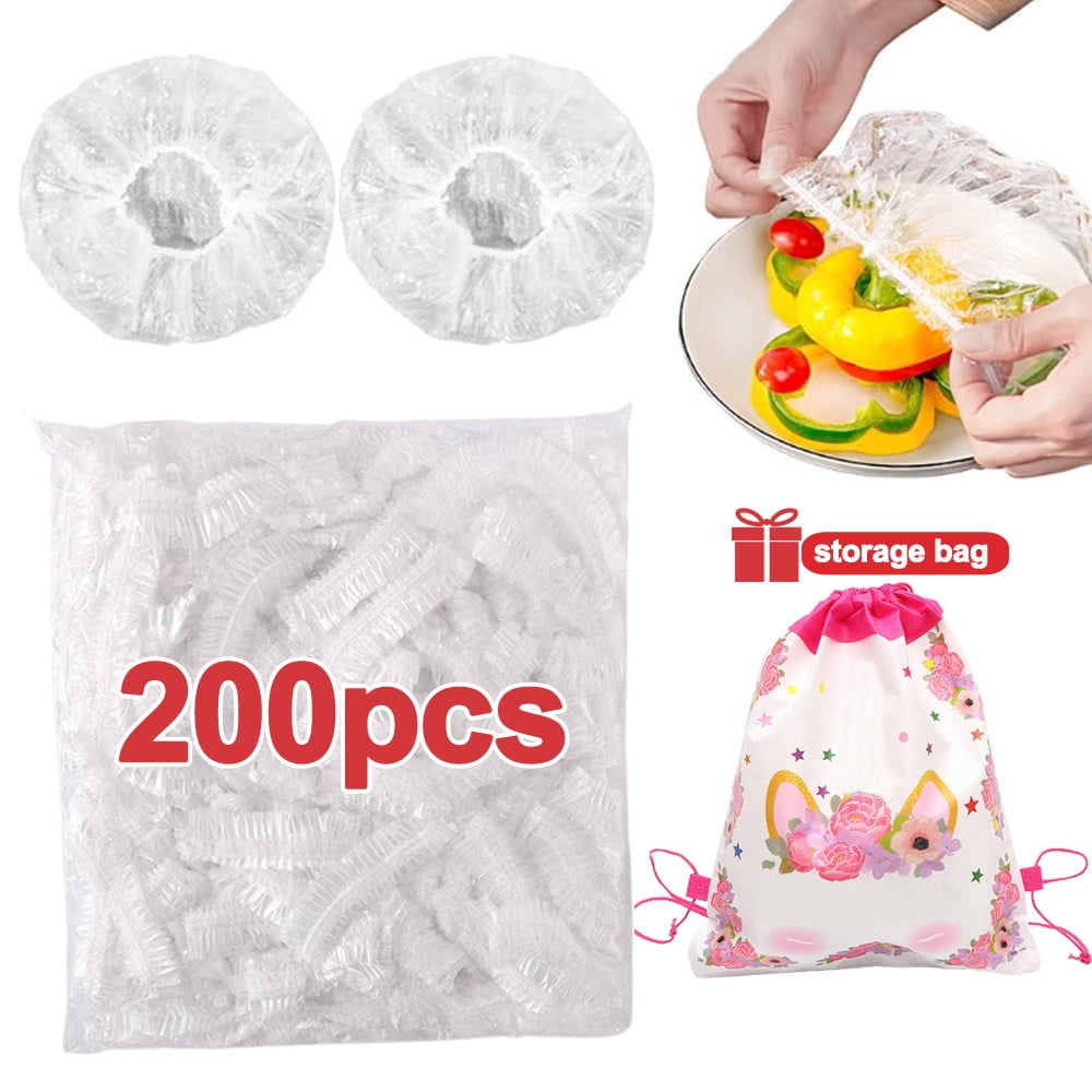 200PCS Plastic Bowl Covers Elastic Reusable, Plastic Food Covers with