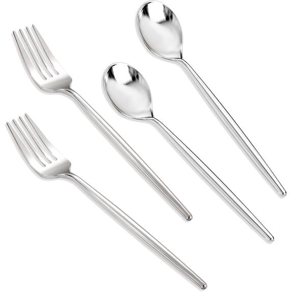 200PCS Plastic Forks and Spoons Heavy Duty Set, Disposable Silverware, Cutlery, Disposable Utensils, Plastic Flatware Includes 100 Forks, 100 Spoons for Party