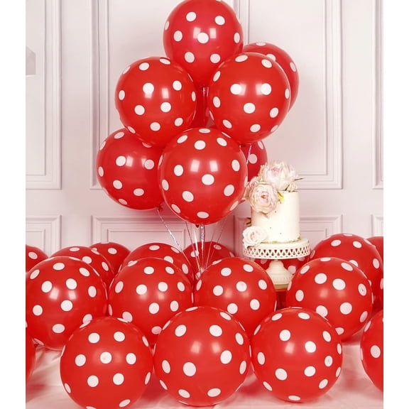 200PCS Red Polka Dot Balloons 12 Inch Latex Helium Round Party Balloons Kit for Birthday Party Decorations