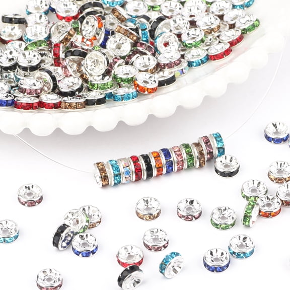 200PCS Rondelle Spacer Beads 8mm Fancy Glitter Diamond Crystal Beads for DIY Making Bracelets(Mixed Colors)
