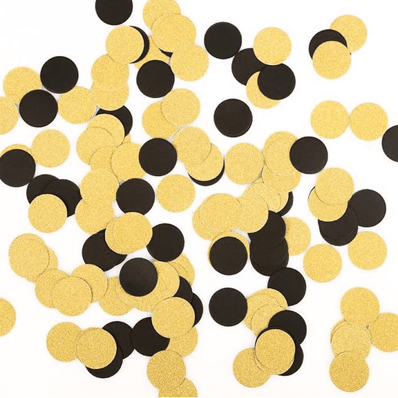 200PCS Round Glitter Confetti, Gold and Black, Circle Paper Dots for Party Table Decoration