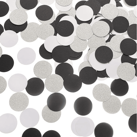 200PCS Round Glitter Confetti, Sliver and Black, Circle Paper Dots for Party Table Decoration