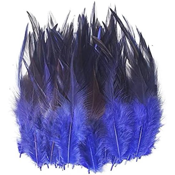 200PCS Saddle Hackle Rooster Feather for Crafts, 5-7 inch Natural Pheasant Neck Feathers DIY Pendant Earrings Dream Catcher-Navy Blue