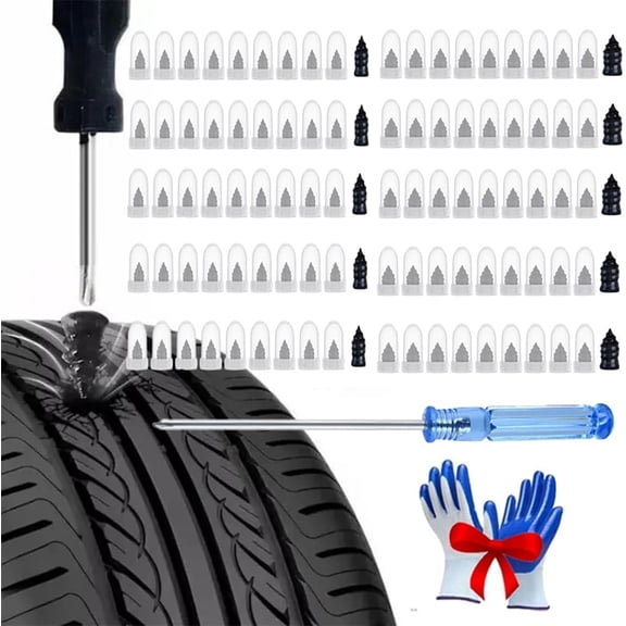 200PCS Screw Plugs for Tires, Fast Self-Service Tire Repair Tools, Flat Tire Repair Screw in Rubber Plug, Heavy Duty Puncture Tire Nails Kit with 2 Sizes for Car Motorcycle(50+50PCS)