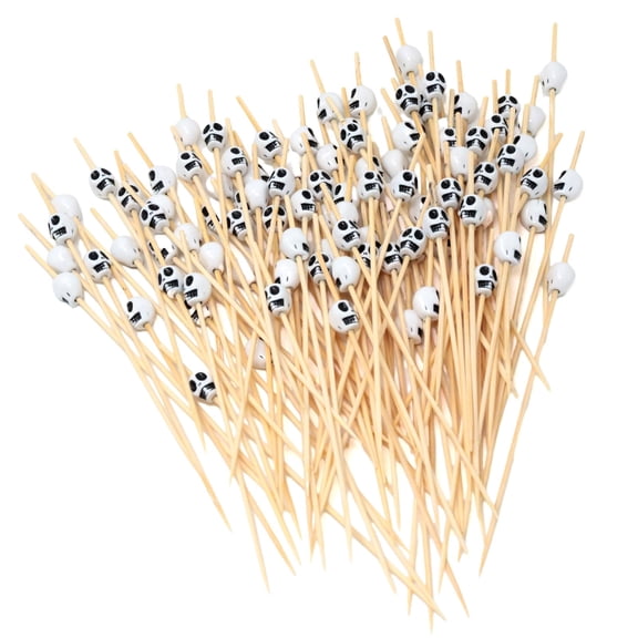 200PCS Skull Head Bamboo Cocktail Picks Fruit Food Hamburger Toothpicks Cupcake Toppers Sandwich Appetizer Decorative Skewers Drink Garnish Holiday Birthday Party Decoration Sticks