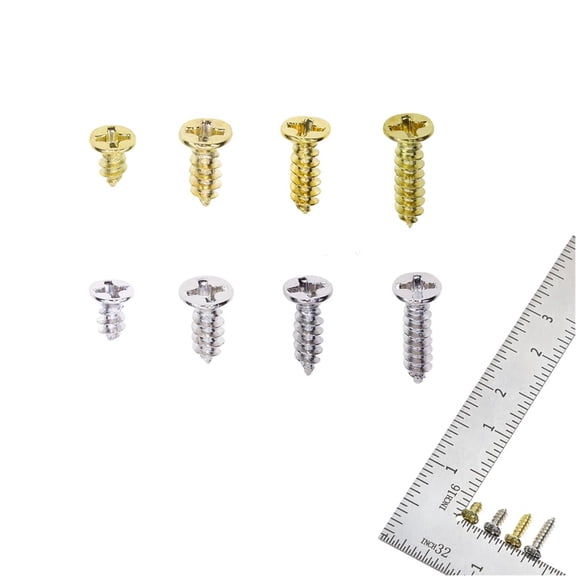 200PCS Small Flat Head Cross Wood Screws Assortment Kit Carbon Steel Self Tapping Screws, Gold and Silver