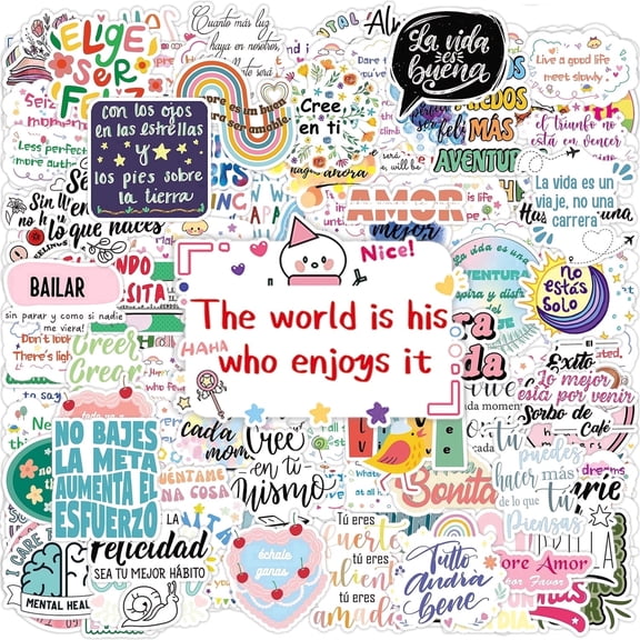 200PCS Spanish Motivational Phrases, Inspirational Sayings & Mental Health Stickers – Cute Spanish Dichos, Uplifting Truths, Soft Reminders – Cheerful & Soothing – Perfect for Backpacks, Planners.