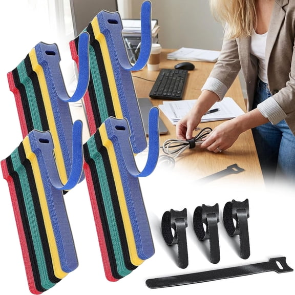 200PCS T-type Adhesive Fastener Tape Reusable Nylon Cable Ties Wire Organizer for Desk Office Cord Management