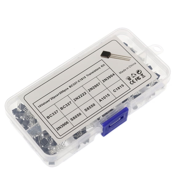 200PCS TO-92 NPN PNP Power Transistor Kit 10 Types Values Assortment Set with Portable Storage Box for DIY Electronics and Vehicle Repair Projects (5.12 inches / 13 cm, 2.12 oz / 60 g)