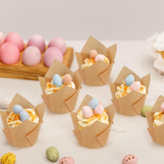 200PCS Tulip Cupcake Liners, Muffin Liners for Baking – Parchment Paper Cups Cupcake Wrappers – Perfect Size, Sturdy, Greaseproof & Easy to Use – Wedding Decor – Natural Brown
