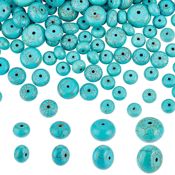 200PCS Turquoise Beads Strands 4 Size Large Hole Round Spacer Beads Blue Howlite Gemstone Beads Loose Rondelle Stone Beads European Beads