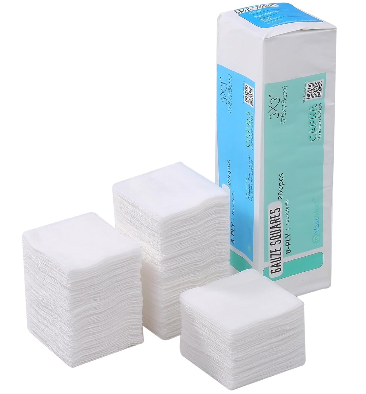 200PCs CAPRA Gauze NonWoven/NonSterile Premium Sponges Pad by VASTMED