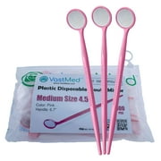 200PCs Disposable Dental Mouth Mirrors by VASTMED Oral Dental Mirror Plastic Dental Instrument Anti Fog Mouth Glass Mirror for Teeth with Handles Plastic Tooth Mirror (200PCs, Pink)