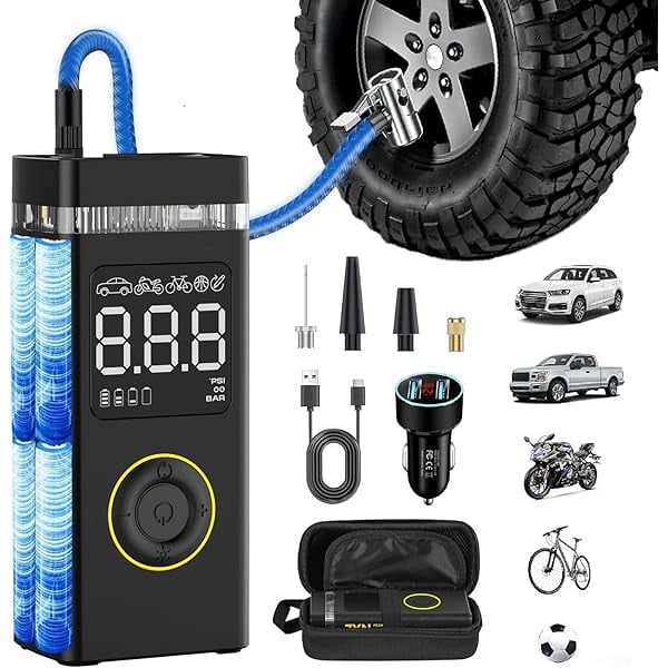 ZXNcar Portable Air Compressor - Cordless Tire Inflator, 200PSI, 20000mAh, With LED Lights