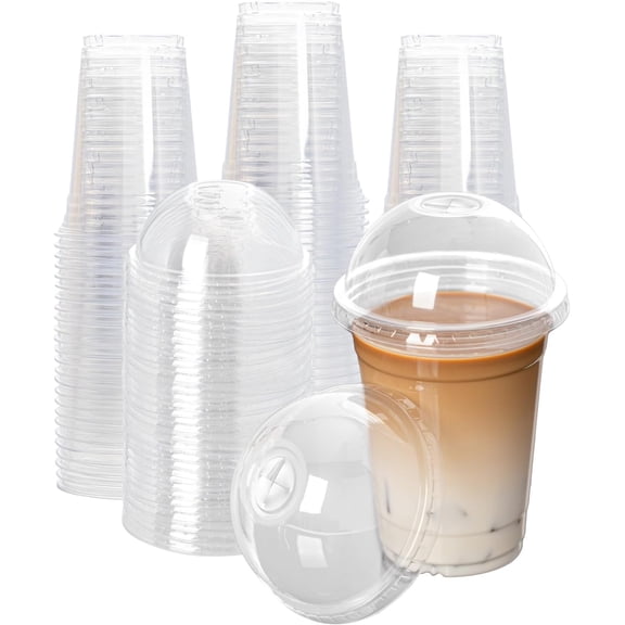 200Pack 16oz Clear  Cups with Dome , Disposable Smoothies Cups Suitable for Ice Cold Drinks Coffee ,  for Parties, Holidays