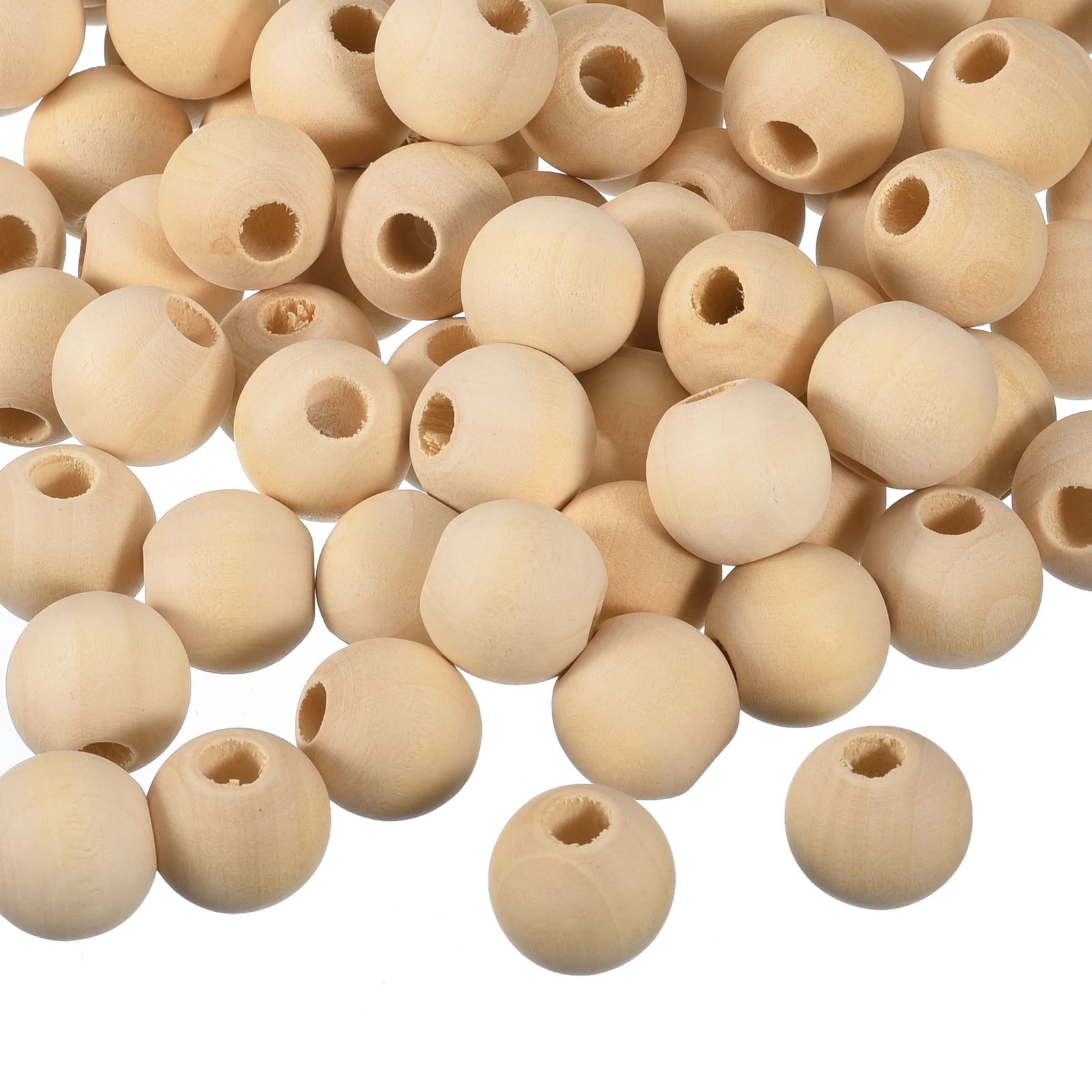 200Pack 18mm Natural Wood Spacer Beads, 5mm Large Hole Unfinished Round Wooden Beads