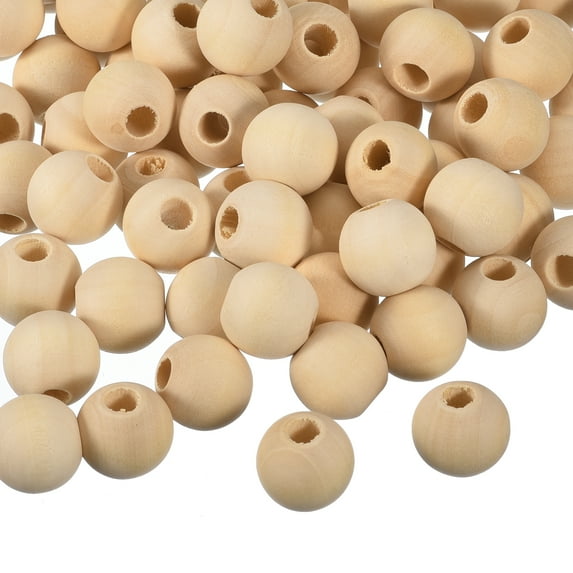 200Pack 18mm Natural Wood Spacer Beads, 5mm Large Hole Unfinished Round Wooden Beads