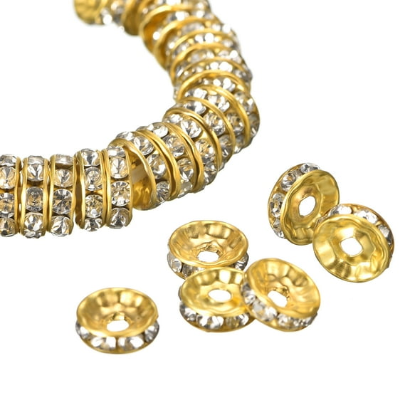 Uxcell Metal Spacer Beads Plated Crystal Rhinestone Spacer Beads Round Spacer 200Pcs Gold White 8mm