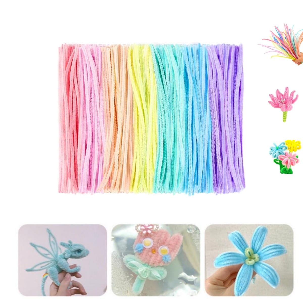 200Pack DIY Chenille Decor,HYG Multicolor Stamen& Ribbon for DIY Flower Making Kit,Pipe Cleaners for Gift Wrapping,Party Decorations