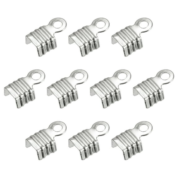200Pack Fold Over Cord Ends, 3x6mm Terminators Crimp End Tips for Leather Ribbon, Rhodium Tone