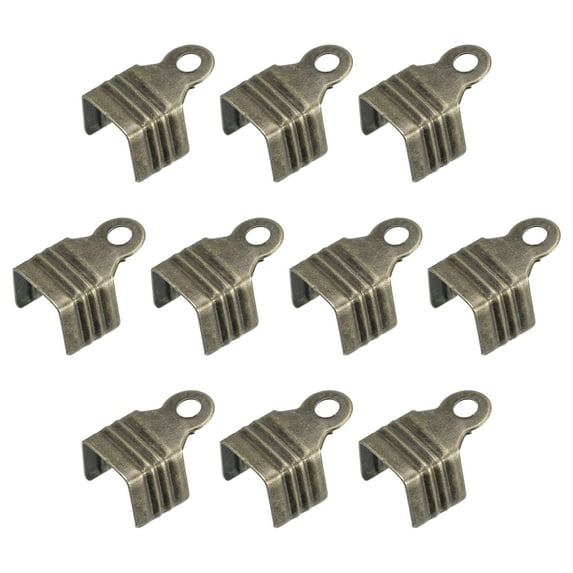 200Pack Fold Over Cord Ends, 8x11mm Terminators Crimp End Tips for Leather Ribbon, Bronze Tone