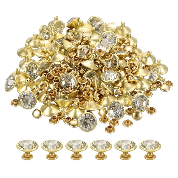 200Pack Gold Rhinestone Rivets, 11.5mm/0.45" Leathercraft Rivets Crystal Rivets for DIY Leather Craft Making