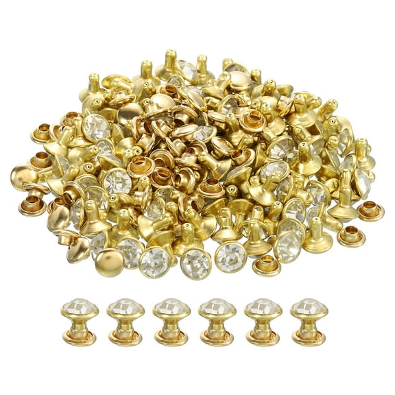 200Pack Gold Rhinestone Rivets, 7mm/0.28" Leathercraft Rivets Crystal Rivets for DIY Leather Craft Making
