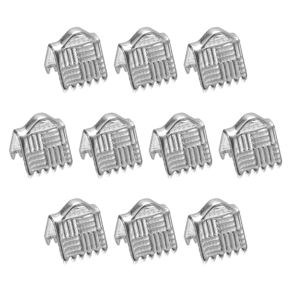 200Pack Ribbon End Crimp Clamps, 6mm Stripe Texture Pinch Cord End Clasps, Silver White