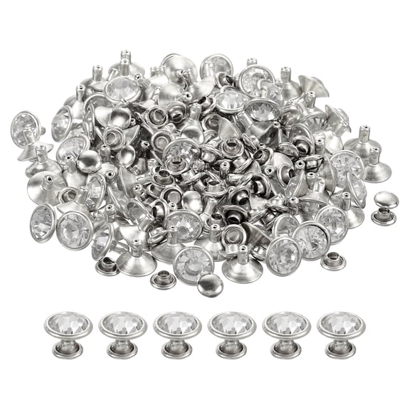 200Pack Silver Rhinestone Rivets, 10mm/0.39" Leathercraft Rivets Crystal Rivets for DIY Leather Craft Making