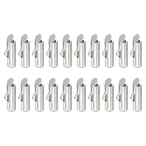 200Pack Slide on End Clasps, 10mm Tube Ball Bead Slider Crimp Ends, Silver White