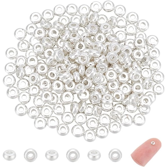 200Pc Disc Spacer Beads Rondelle Beads Silver Spacer Beads Bracelet Beads Metal Bead Flat Round Beads Loose Beads for DIY Bracelet Necklace Jewelry Crafts Making Hole 1mm